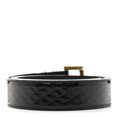 Saint Laurent Snakeskin Monogram Cassandre Square Buckle Belt 85 34 Black 2 of 7