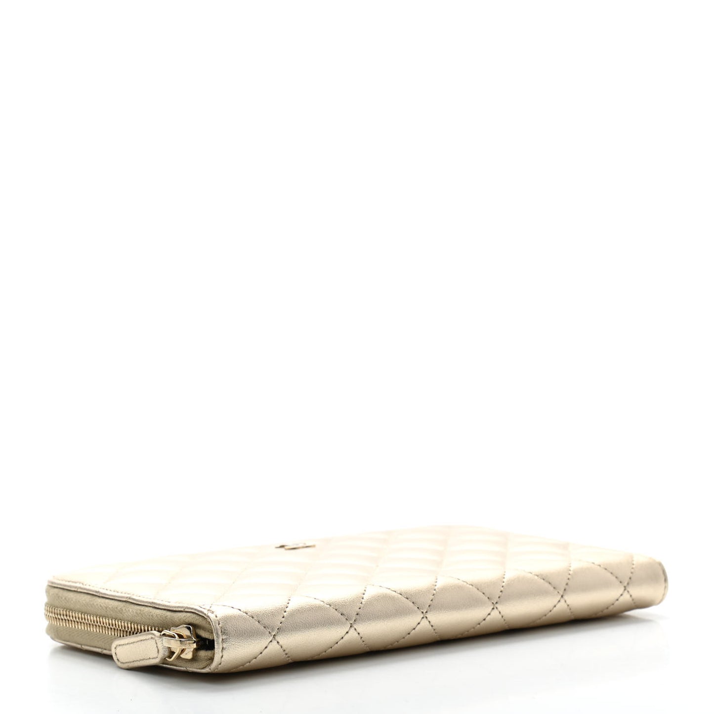 Iridescent Lambskin Quilted Large Zip Around Organizer Wallet Light Gold