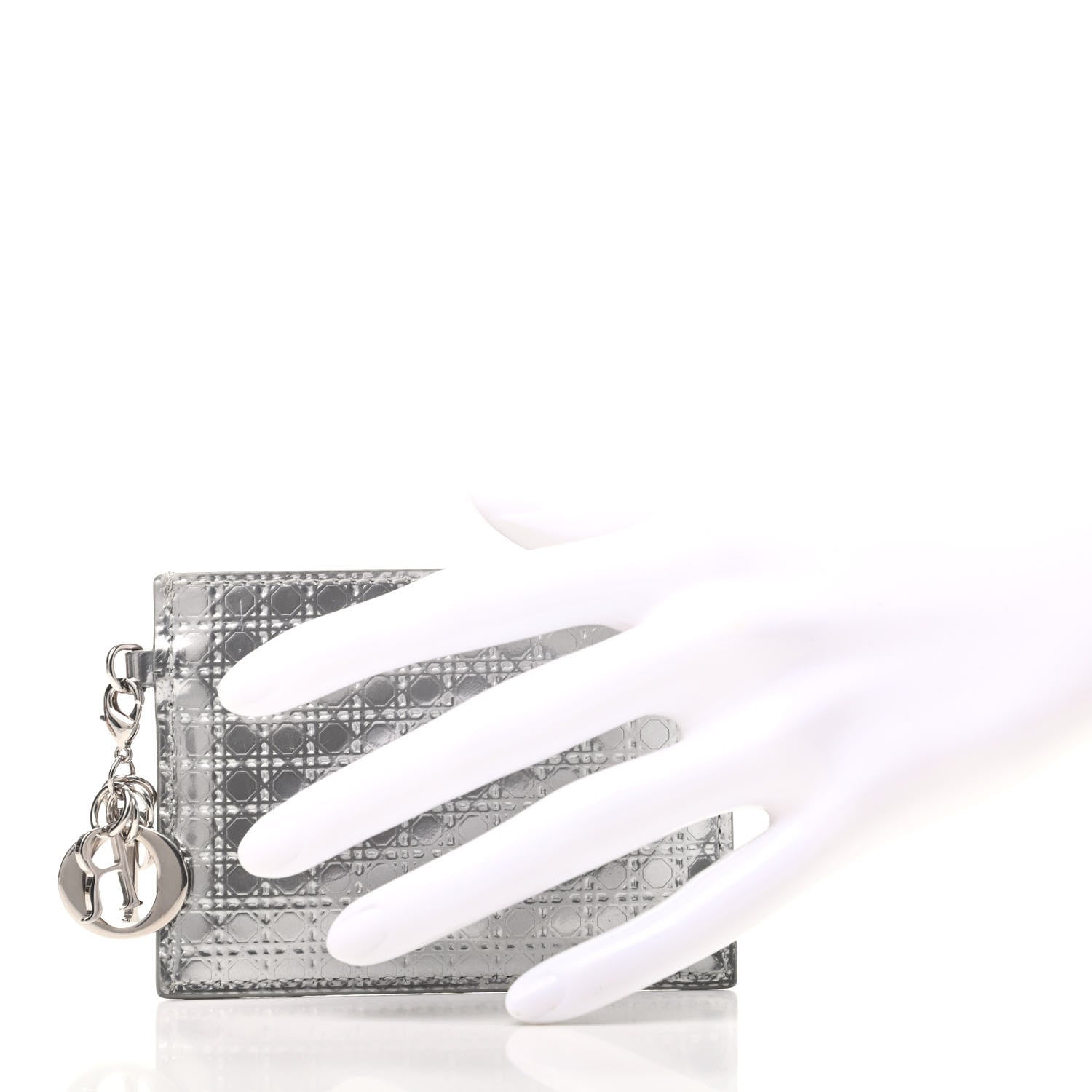 Christian Dior Metallic Patent Micro-Cannage Lady Dior Card Holder Silver 2 of 8