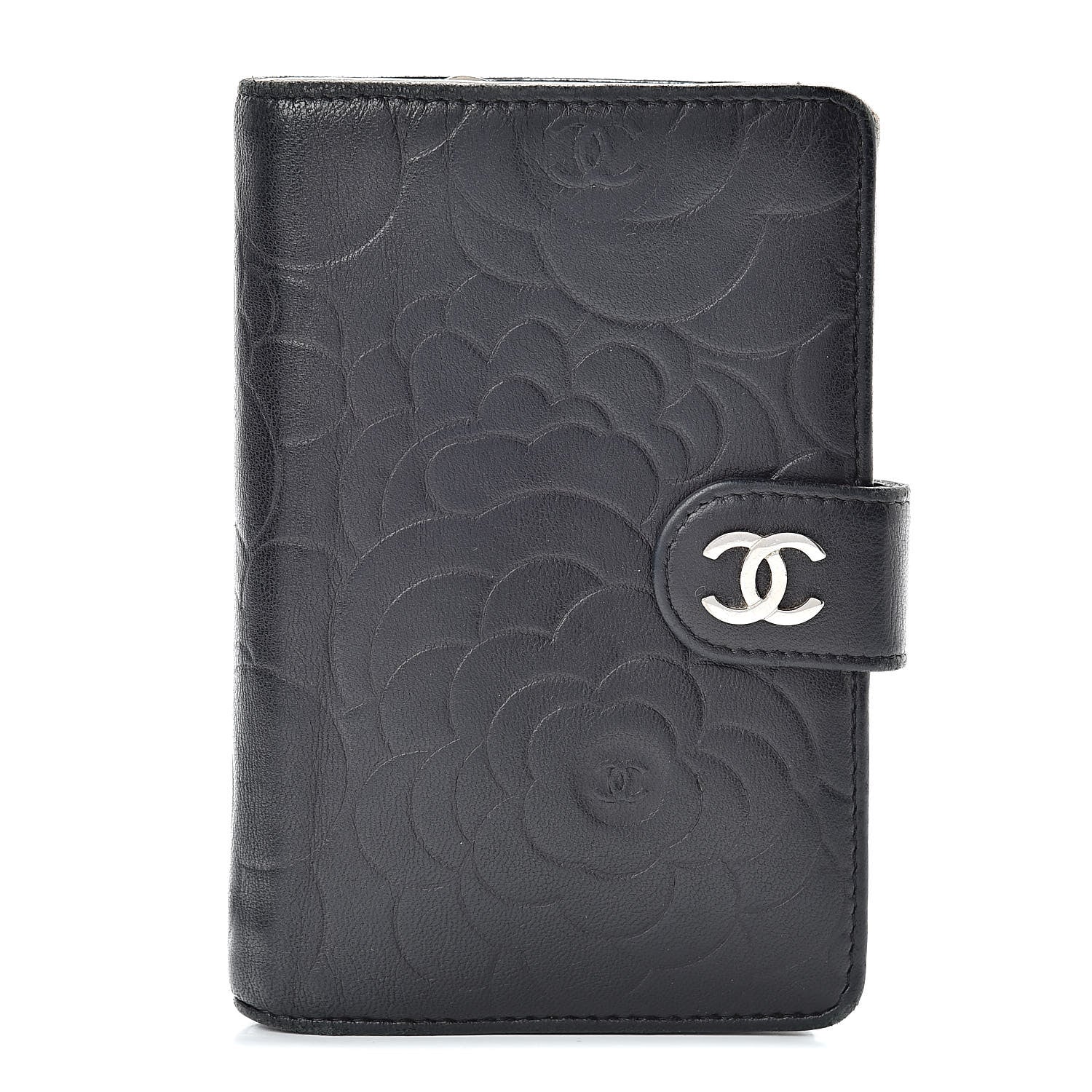 Chanel Lambskin Camellia Embossed Zipped Pocket Wallet Black 1 of 19