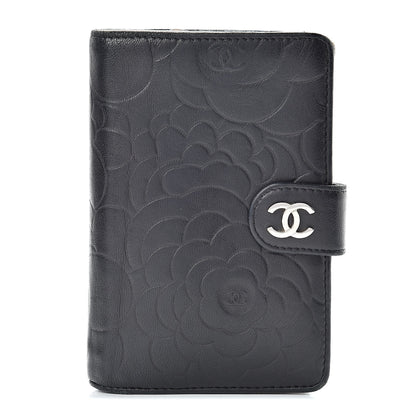 Chanel Lambskin Camellia Embossed Zipped Pocket Wallet Black 1 of 19