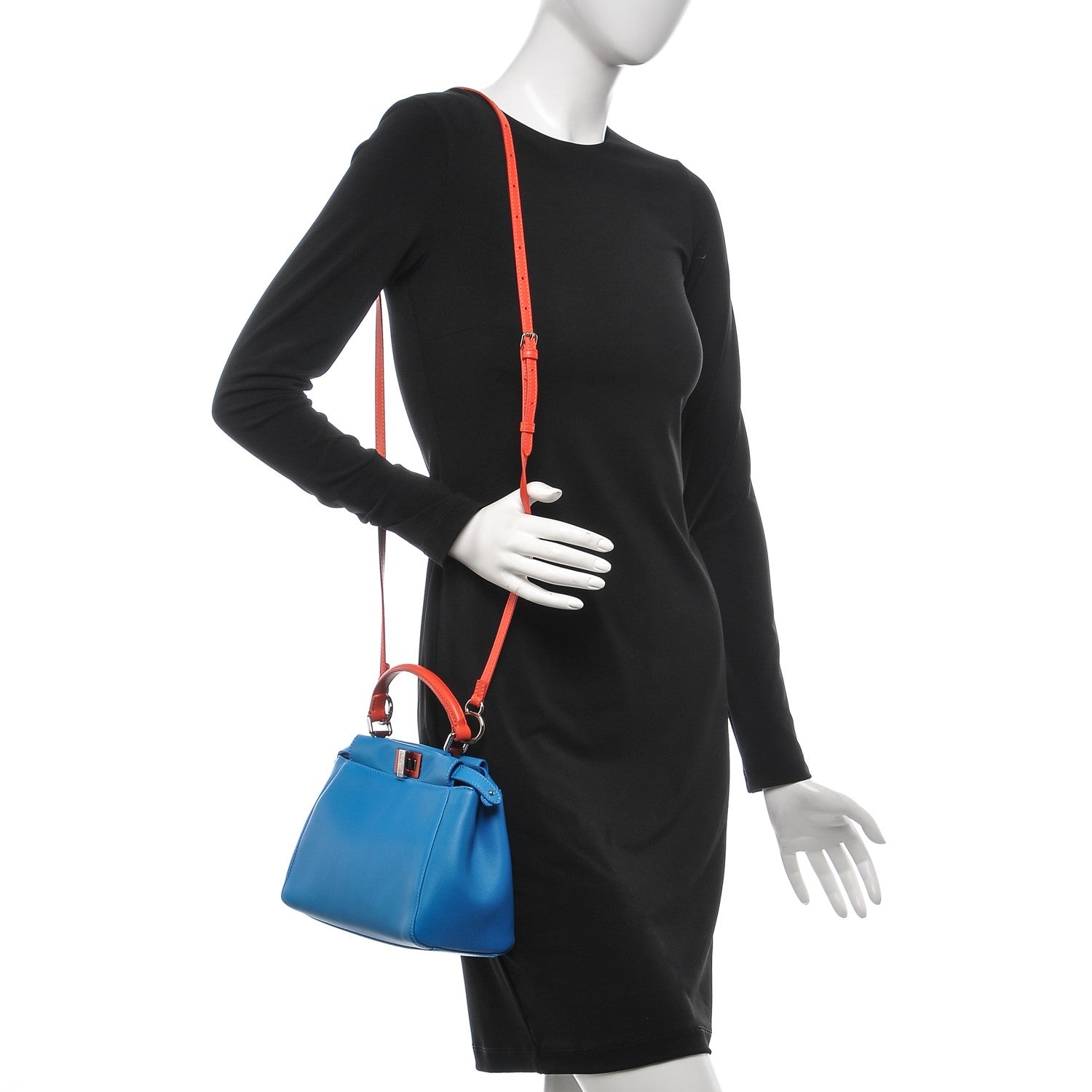 Fendi Nappa Colorblock Mini Peekaboo Iconic Satchel Blue Royal Papavero Cuoio 2 of 6