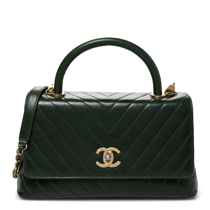 Chanel Calfskin Chevron Quilted Small Coco Handle Flap Green 1 of 10