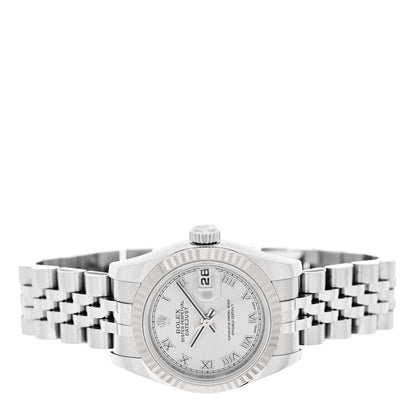Rolex Stainless Steel 18K White Gold 26mm Oyster Perpetual Datejust Watch Silver Roman 179174 2 of 4