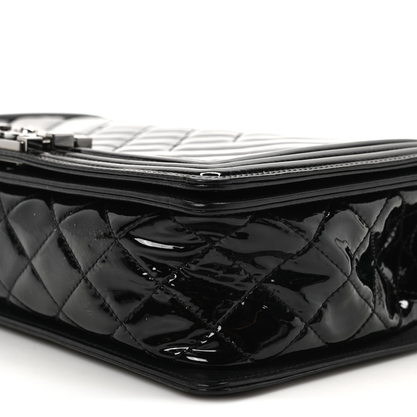 Patent Chevron Quilted New Medium Boy Flap Black