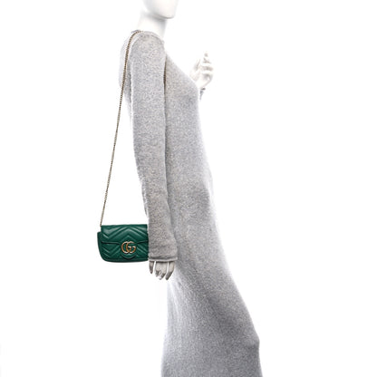 Gucci Calfskin Matelasse Super Mini GG Marmont Shoulder Bag Emerald Green 2 of 11