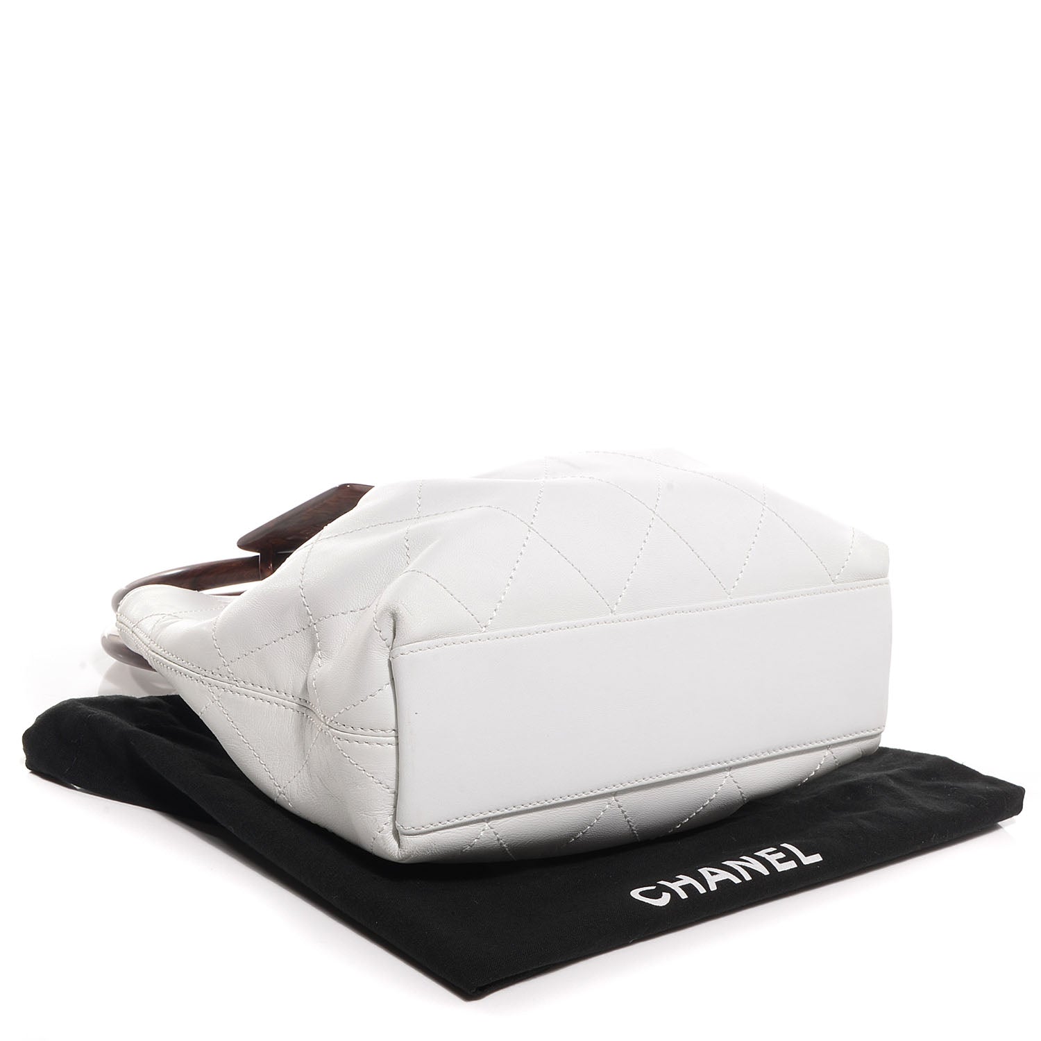 Chanel Lambskin Stitched Wood Handle Bag White 4 of 7