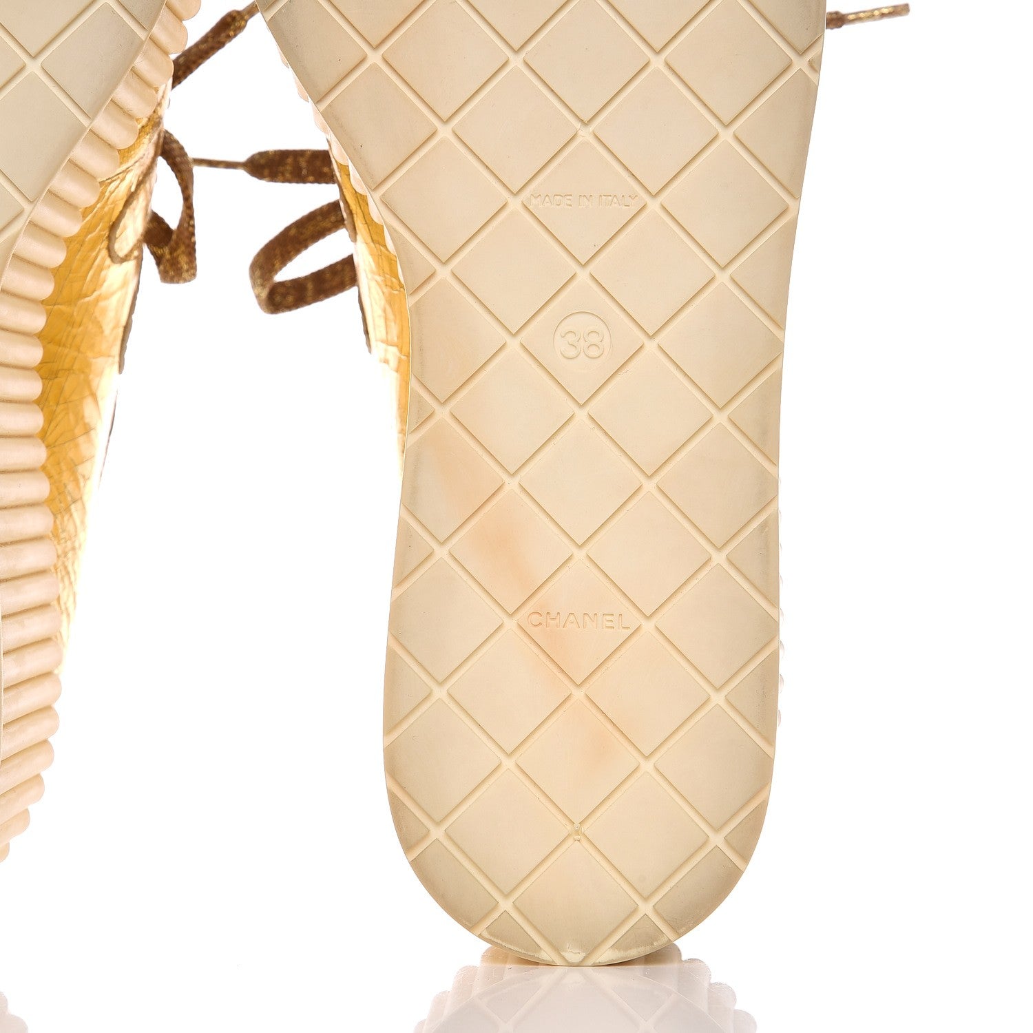 Chanel Lame Lace Up Creeper Sneakers 38 Gold 6 of 12