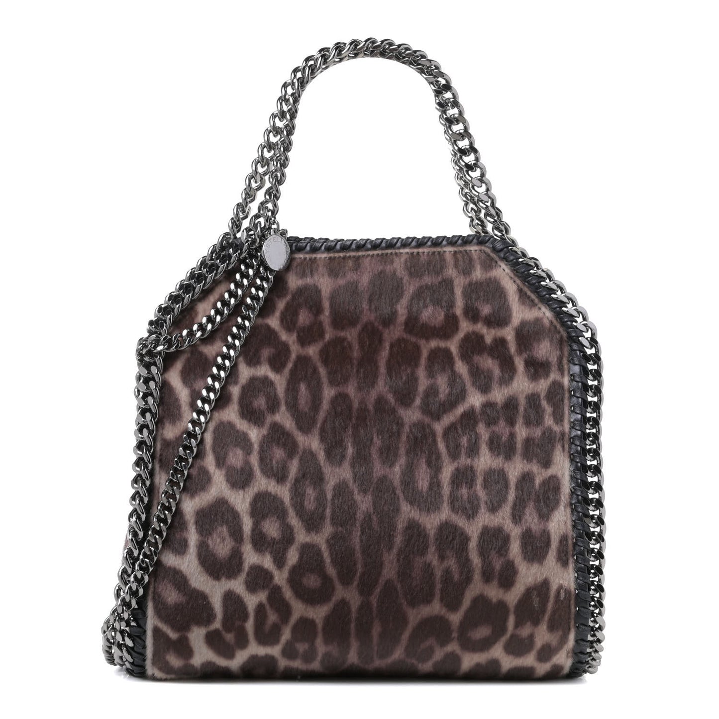 Faux Calf Hair Leopard Print Mini Falabella Fold Over Tote Black