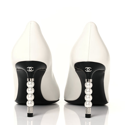 Chanel Lambskin Patent Cap Toe Pearl Pumps 40 Ivory Black 9 of 20