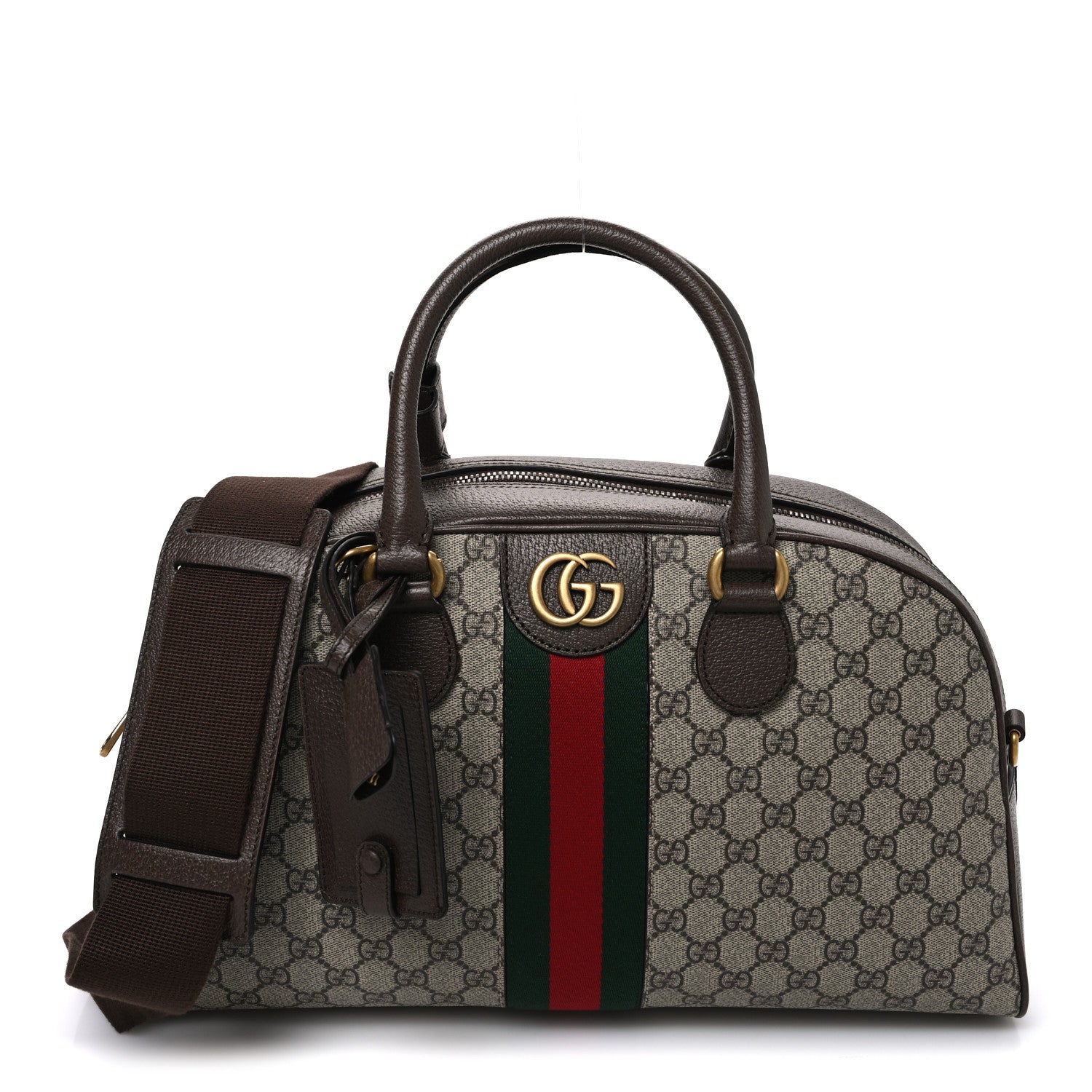 Gucci GG Supreme Monogram Textured Dollar Calfskin Web Medium Savoy Bowling Bag Beige Ebony New Acero 1 of 10