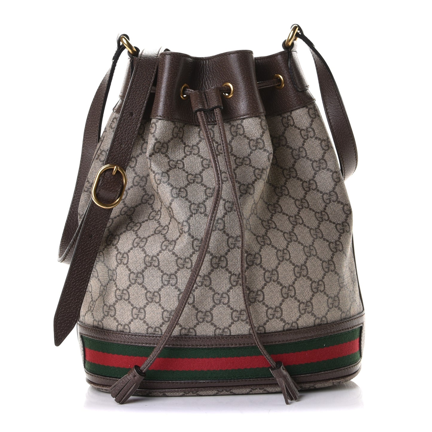 GG Supreme Monogram Web Ophidia Bucket Bag Brown