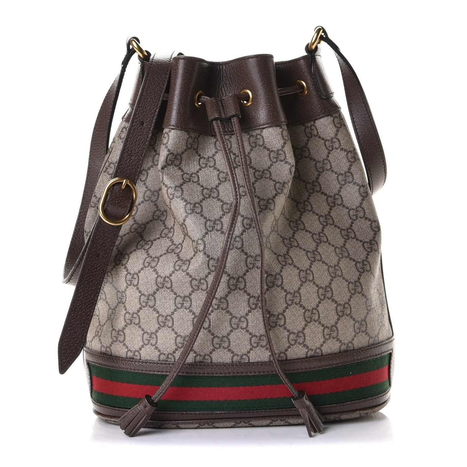 Gucci GG Supreme Monogram Web Ophidia Bucket Bag Brown 1 of 7