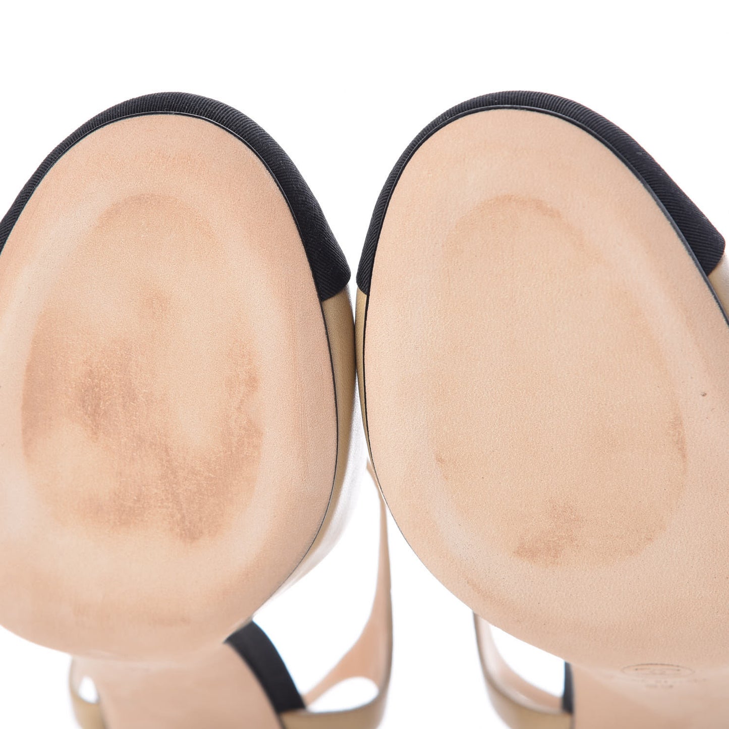 Lambskin Grosgrain Cap Toe Pearl CC Open Pumps 39 Light Beige