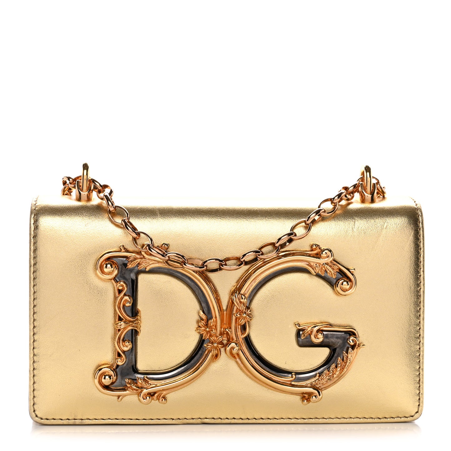 Metallic Calfskin DG Girls Shoulder Bag Gold