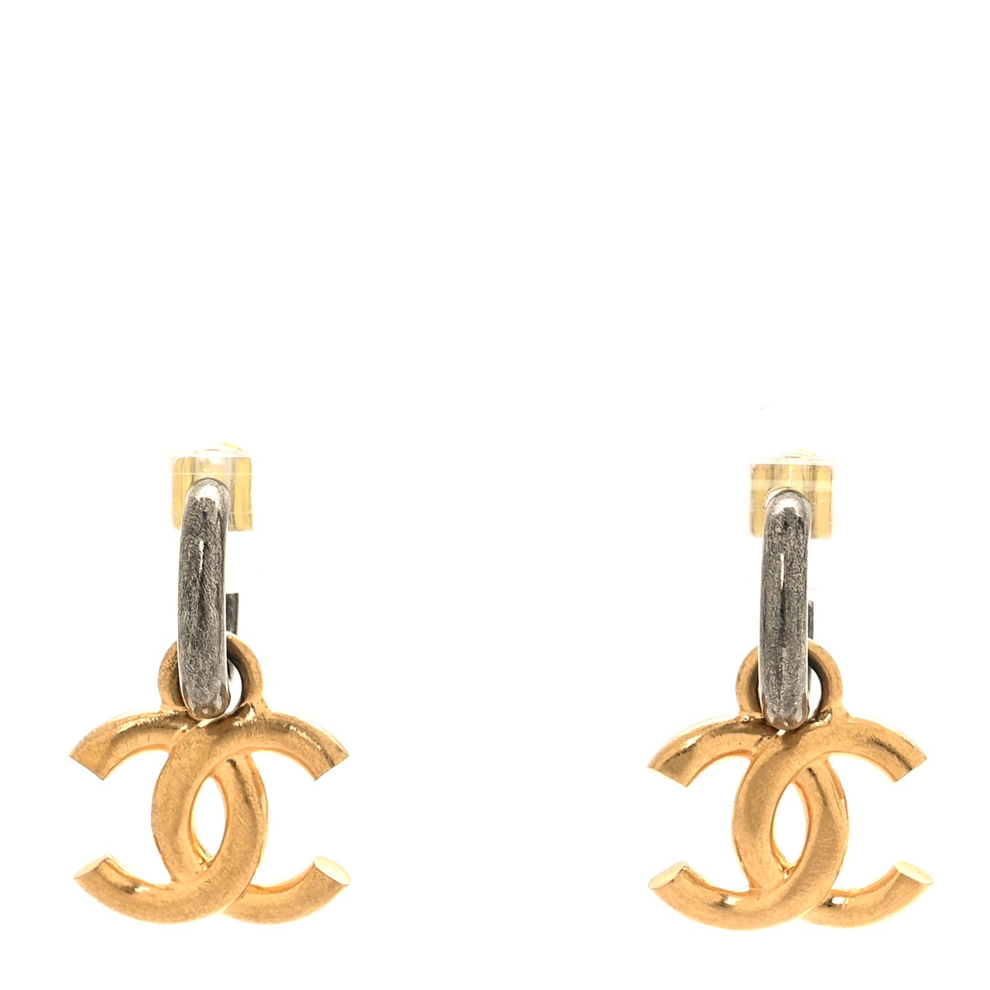 Metal Drop CC Earrings Ruthenium Gold