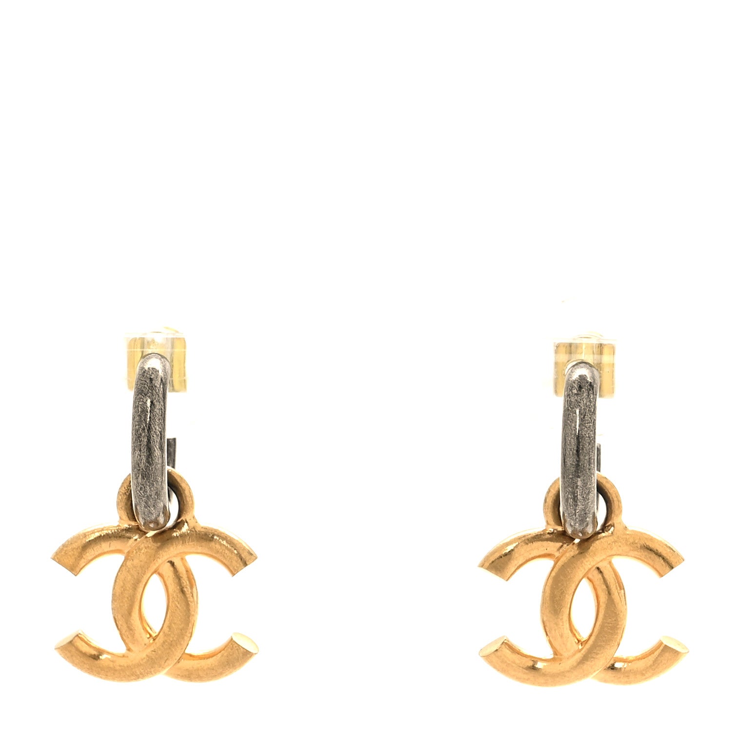 Chanel Metal Drop CC Earrings Ruthenium Gold 1 of 5