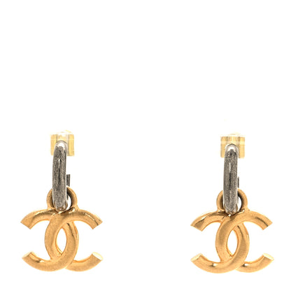 Chanel Metal Drop CC Earrings Ruthenium Gold 1 of 5