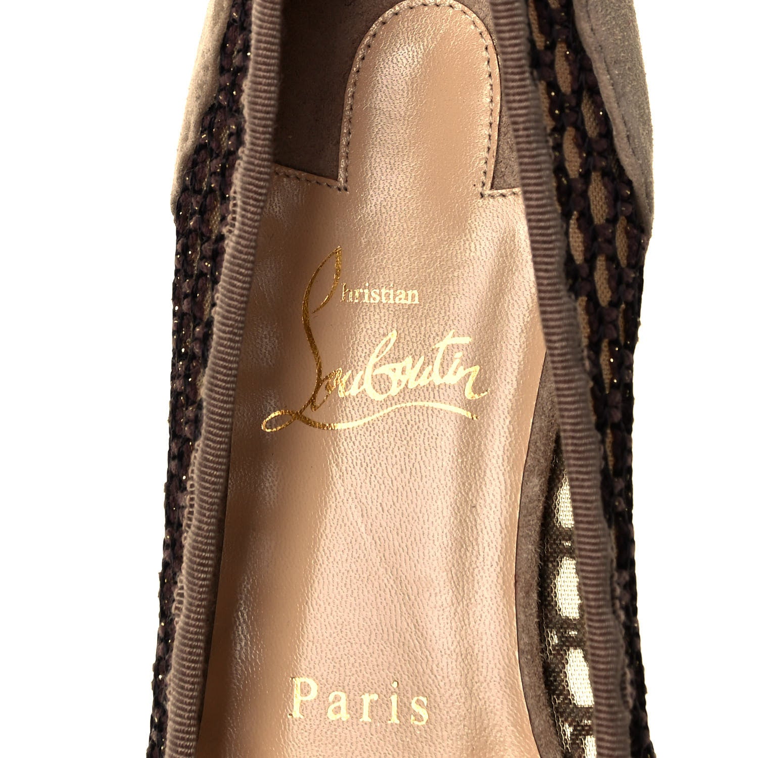 Christian Louboutin Veau Velours Mesh Spiked Flats 39 Brown 7 of 7