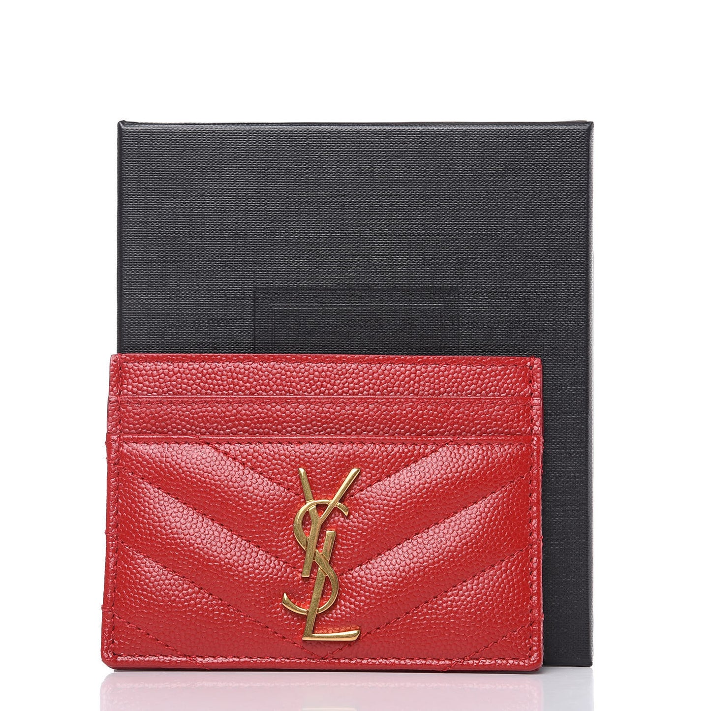 Grain De Poudre Matelasse Chevron Monogram Credit Card Case New Red