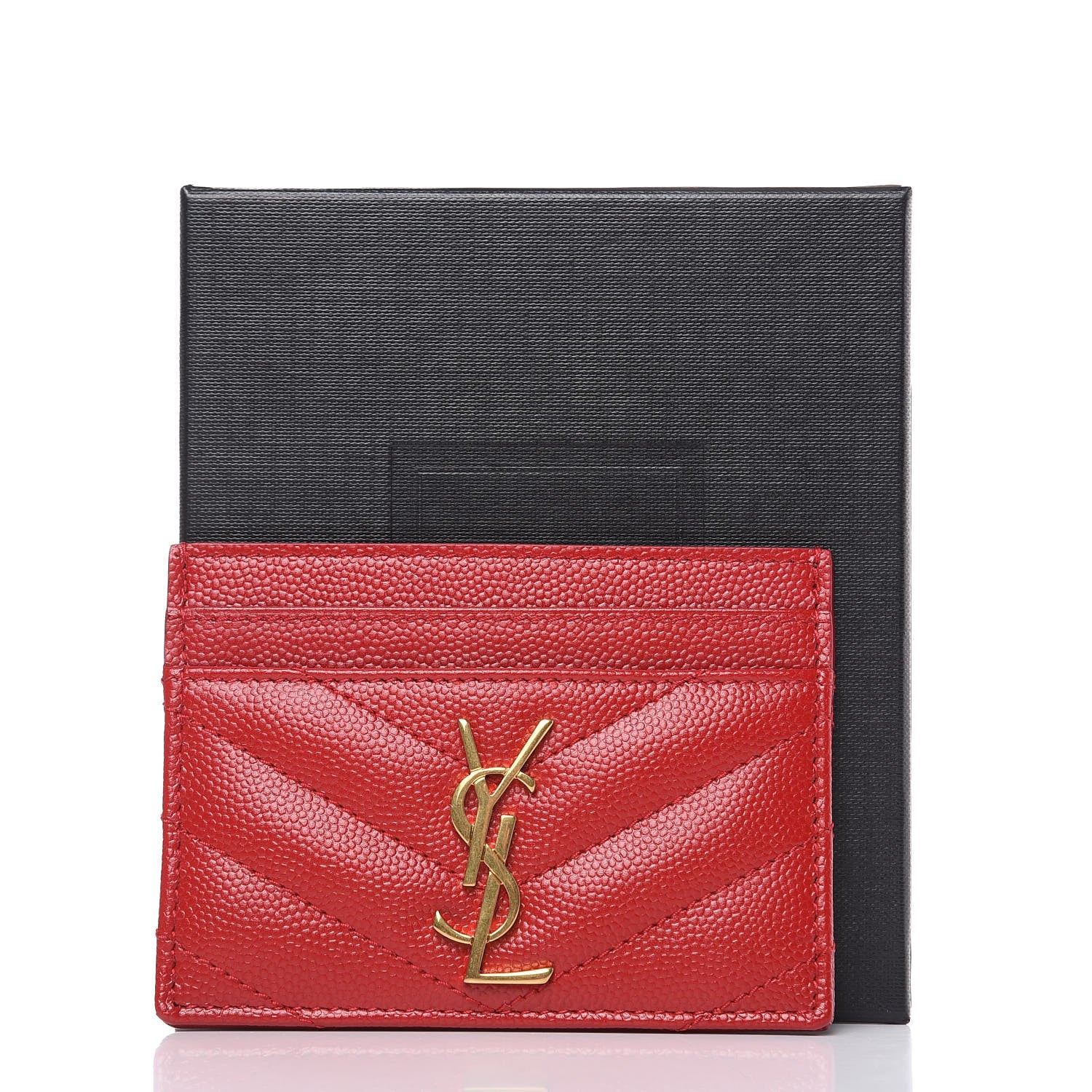 Saint Laurent Grain De Poudre Matelasse Chevron Monogram Credit Card Case New Red 8 of 8