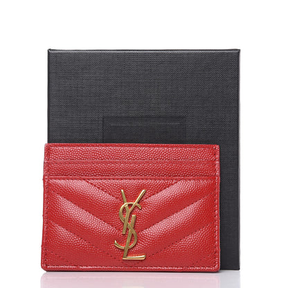 Saint Laurent Grain De Poudre Matelasse Chevron Monogram Credit Card Case New Red 8 of 8