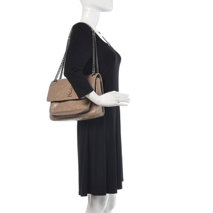Saint Laurent Crinkled Calfskin Matelasse Monogram Medium Niki Chain Satchel Light Taupe 2 of 11
