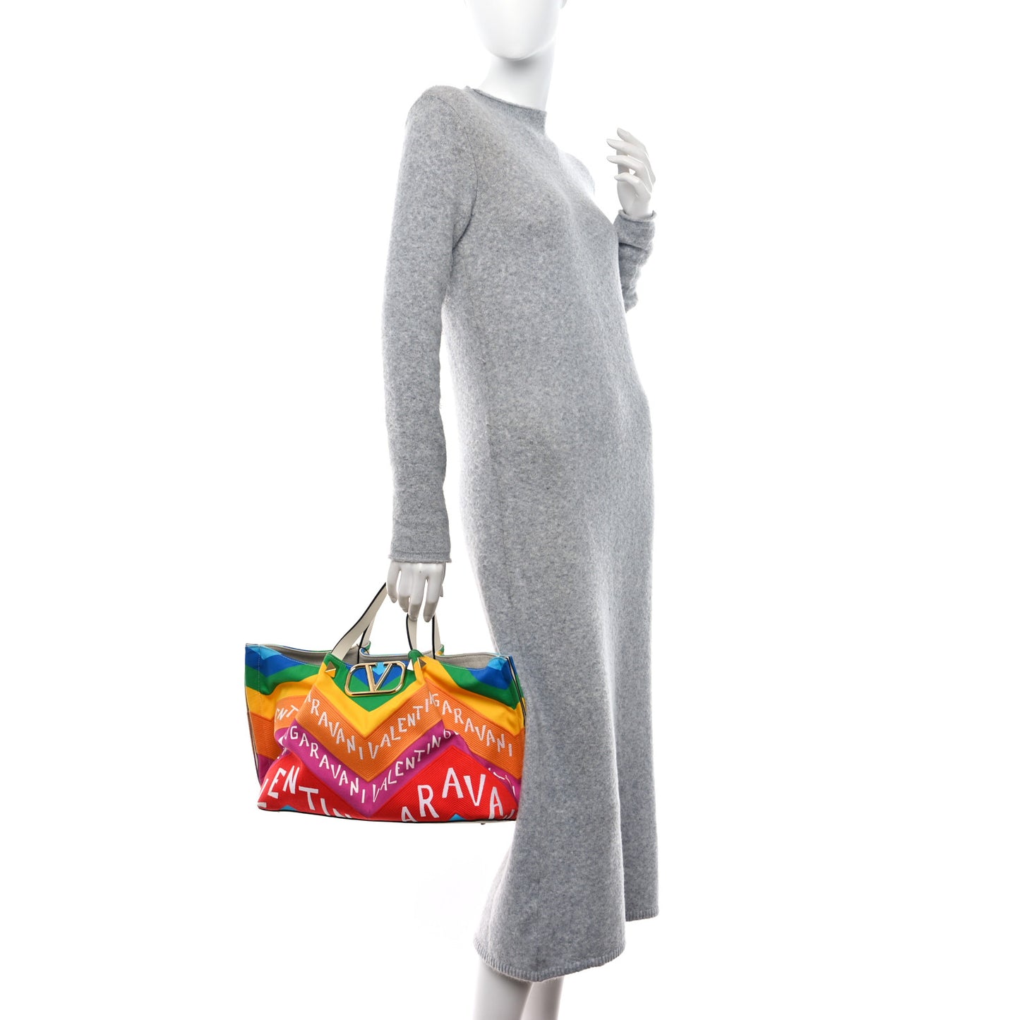 Canvas Chevron24 Embroidered Vlogo Medium Escape Shopping Bag Multicolor Ivory Beige