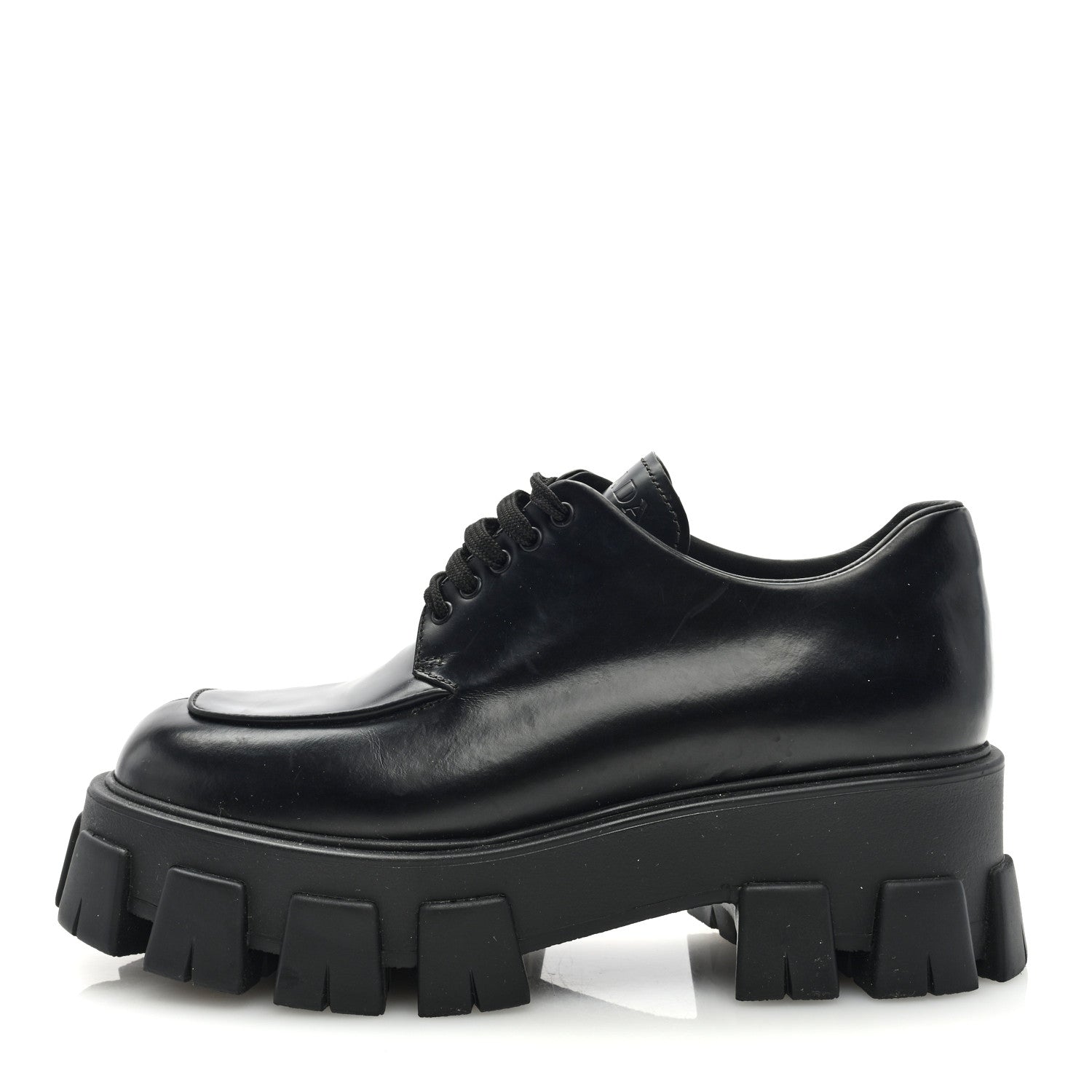 Prada Spazzolato Rois Monolith 55mm Derby Loafers 38.5 Black 1 of 7