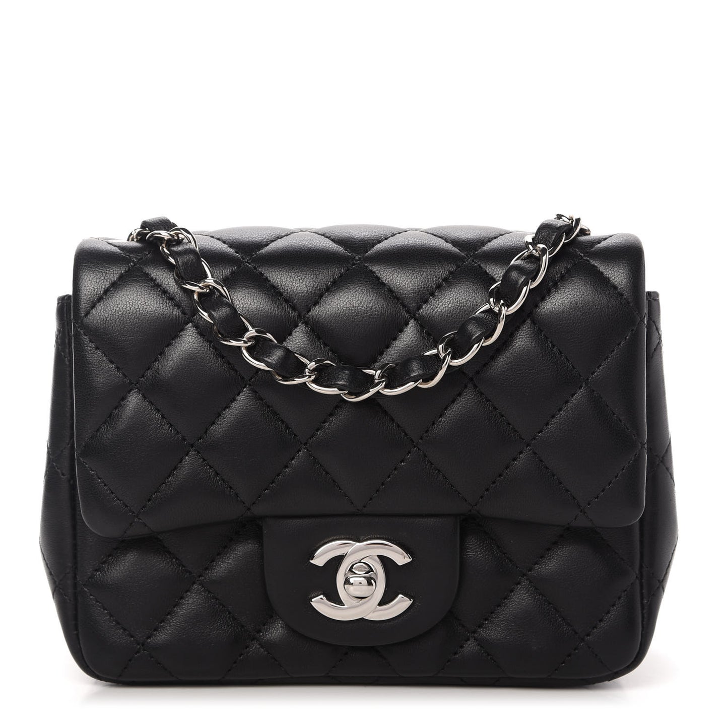 Lambskin Quilted Mini Square Flap Black