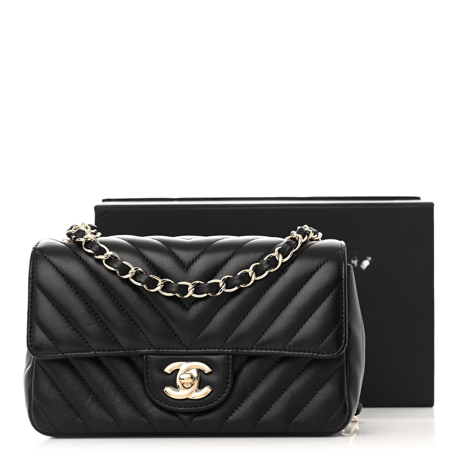 Chanel Lambskin Chevron Quilted Mini Rectangular Flap Black 16 of 16