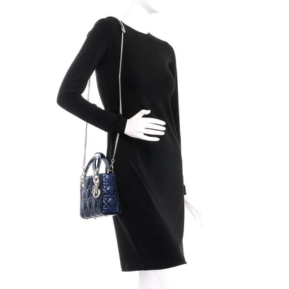 Christian Dior Metallic Calfskin Cannage Mini Lady Dior Marine 2 of 8