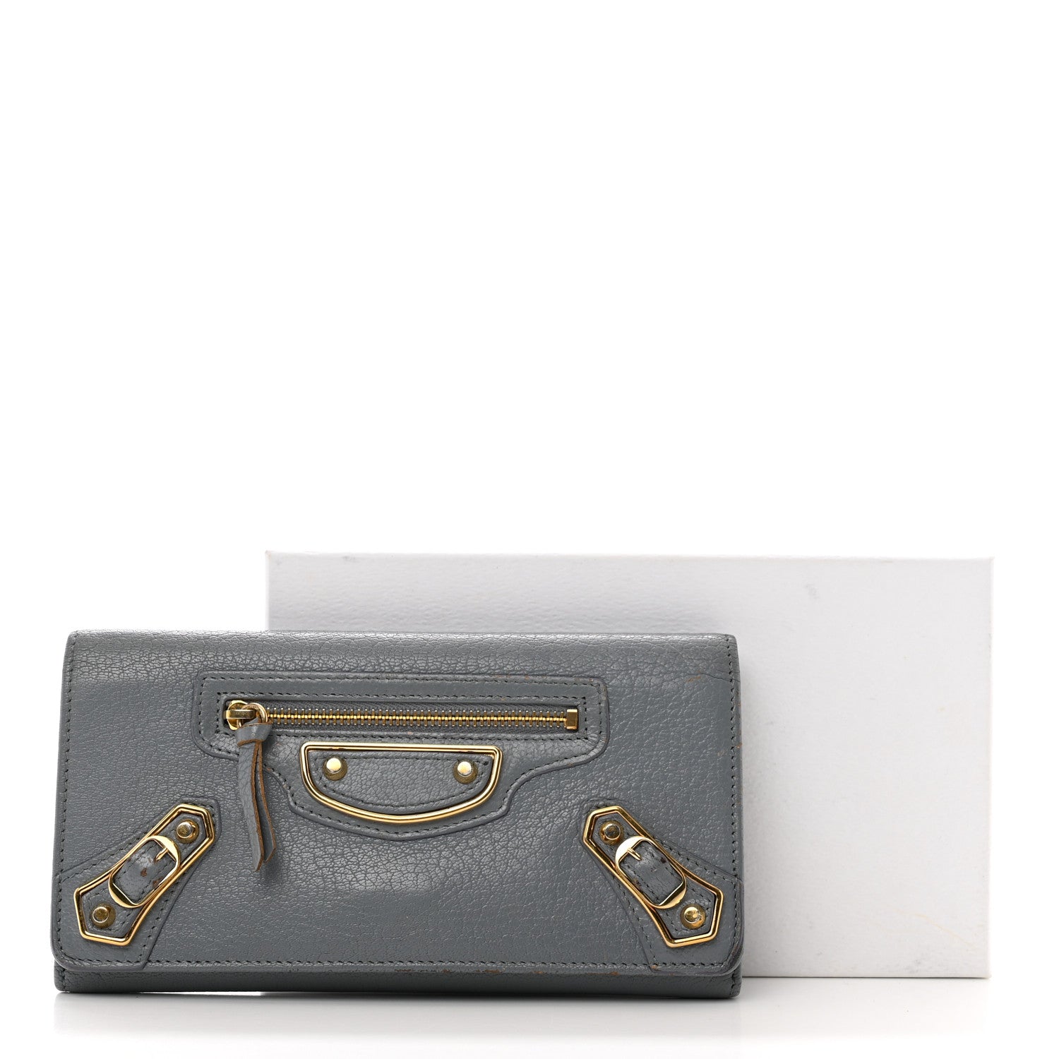 Balenciaga Chevre Gold Metallic Edge Hardware Continental Flap Wallet Bleu Acier 15 of 15