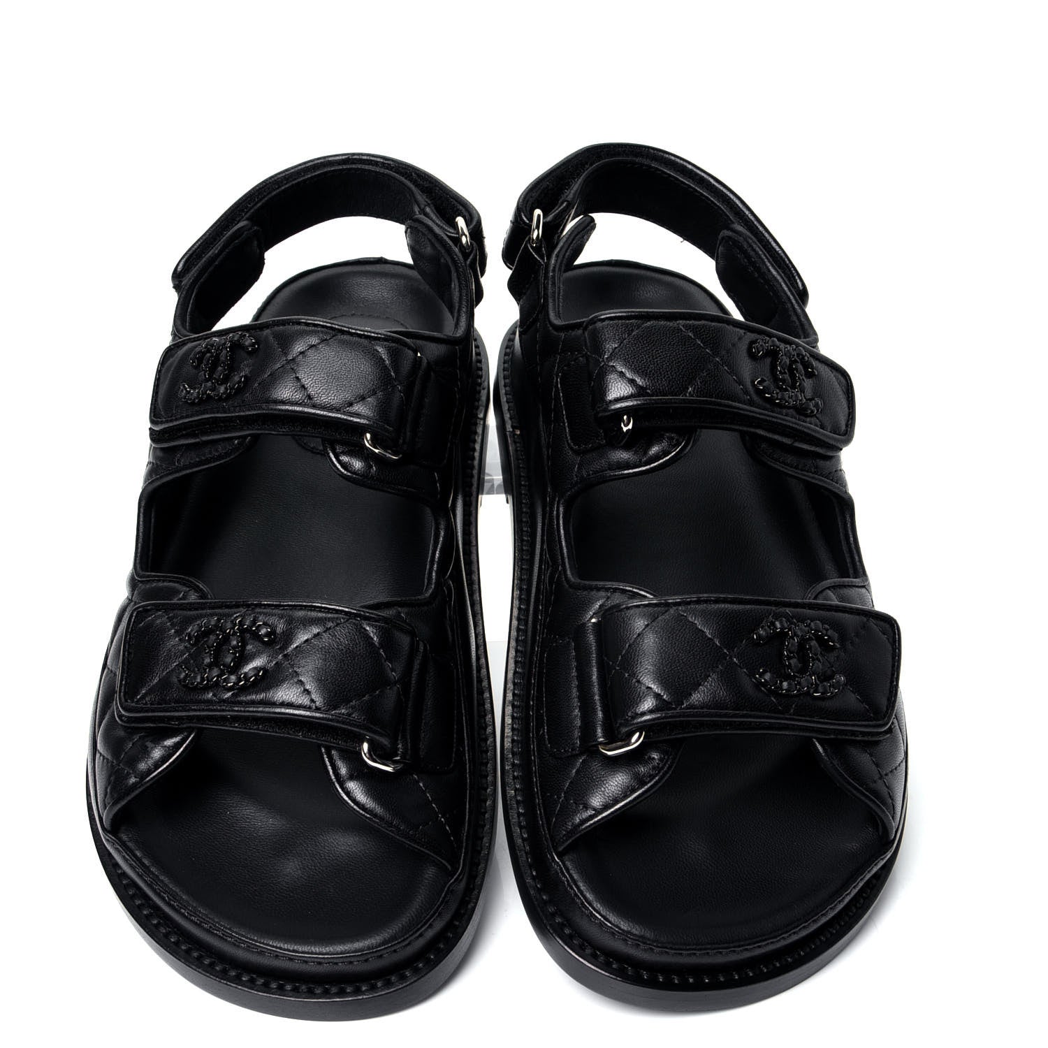 Chanel Lambskin Velcro Dad Sandals 35 Black 5 of 10
