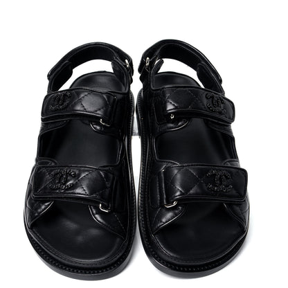 Chanel Lambskin Velcro Dad Sandals 35 Black 5 of 10