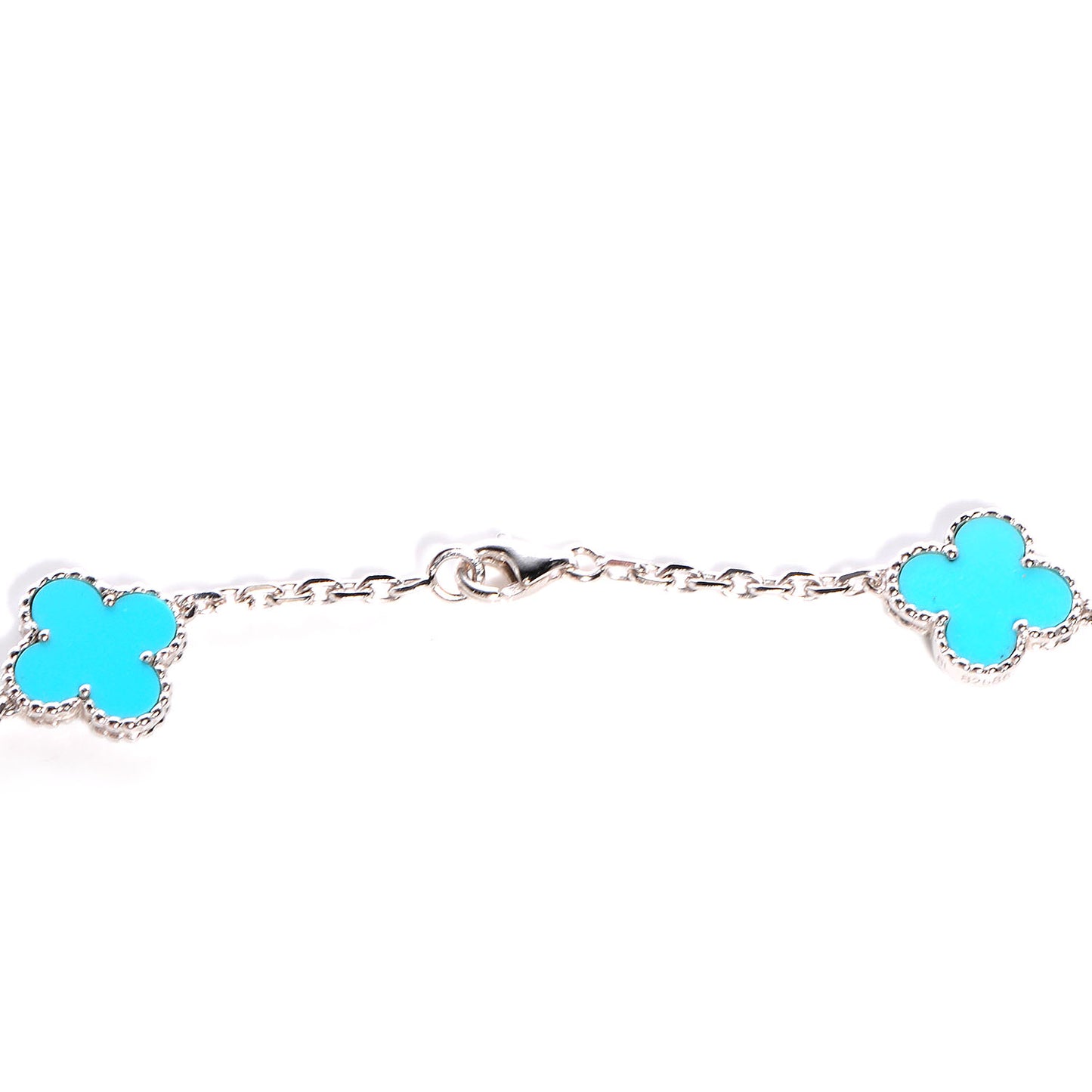 18K White Gold Turquoise 10 Motifs Vintage Alhambra Necklace
