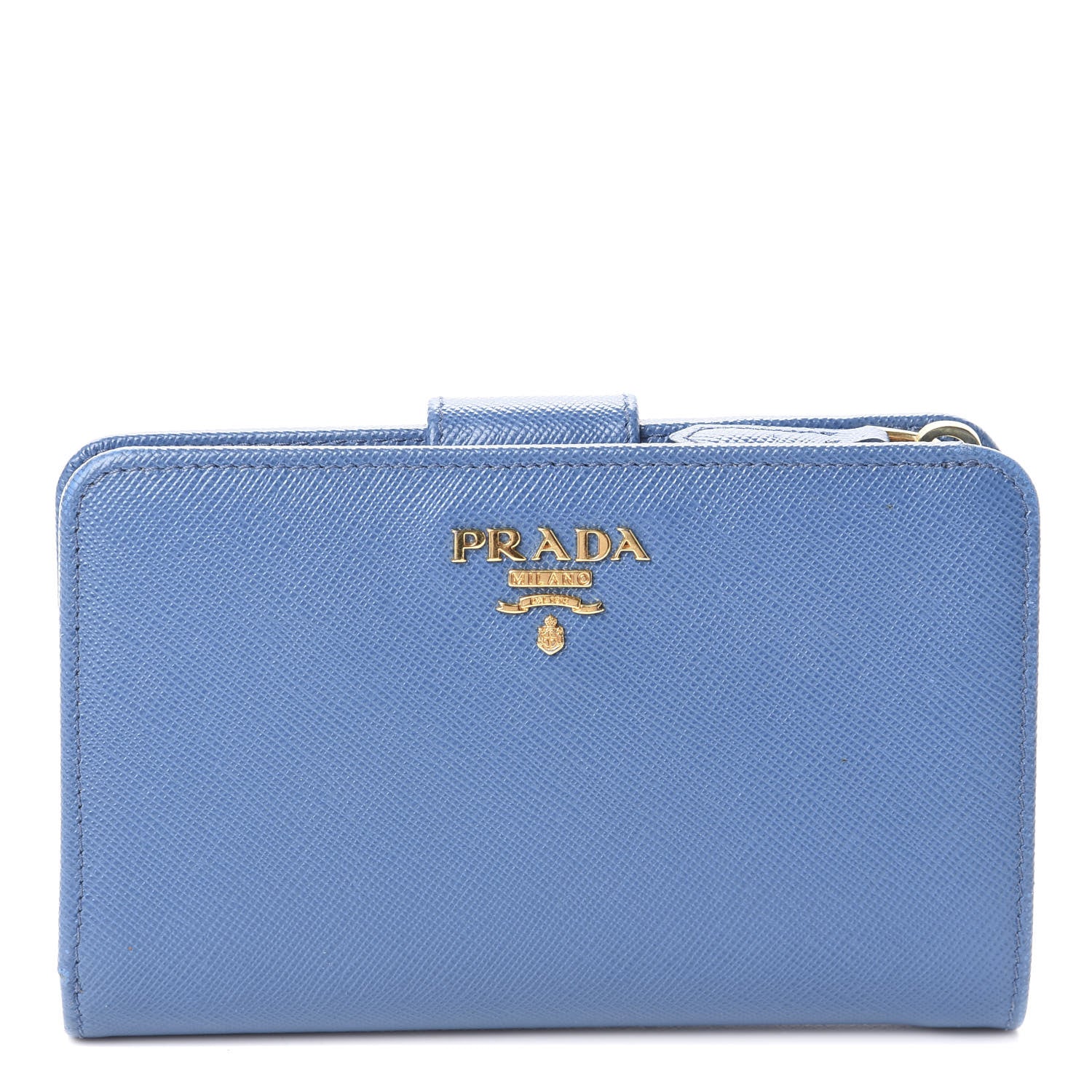 Prada Saffiano Metal Compact Wallet Bluette Mare 1 of 6