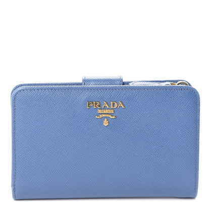 Prada Saffiano Metal Compact Wallet Bluette Mare 1 of 6
