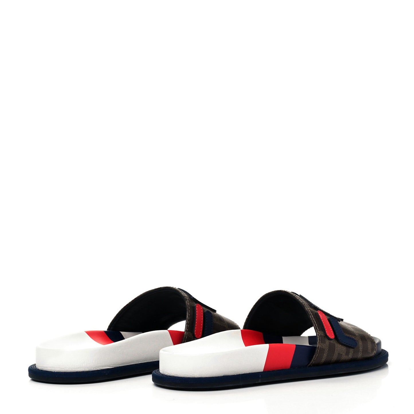 X FILA Glazed Fabric Calfskin FF 1974 Mania Slide Sandals 35 Mogano Panna Blueberry Caipiroska