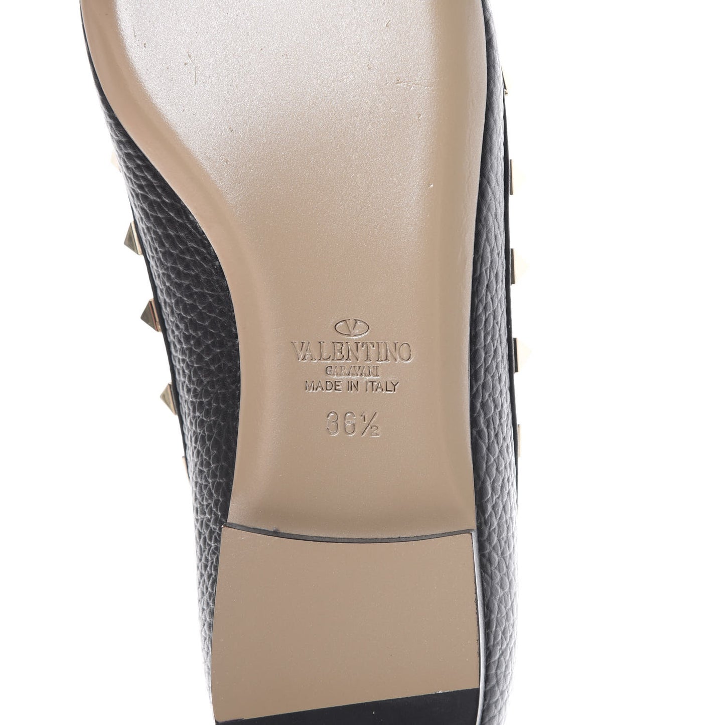 Pebbled Calfskin Rockstud Ballerina Flats 36.5 Black