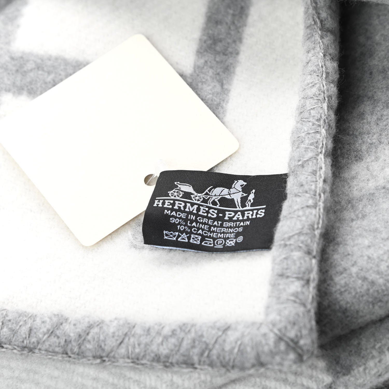 Hermes Wool Cashmere Avalon III Blanket Ecru Gris Clair 3 of 3