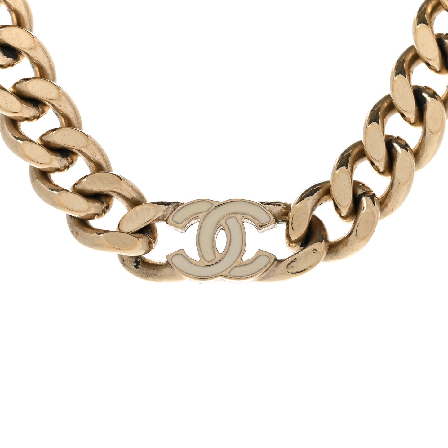 Metal Enamel Chain CC Choker Gold White