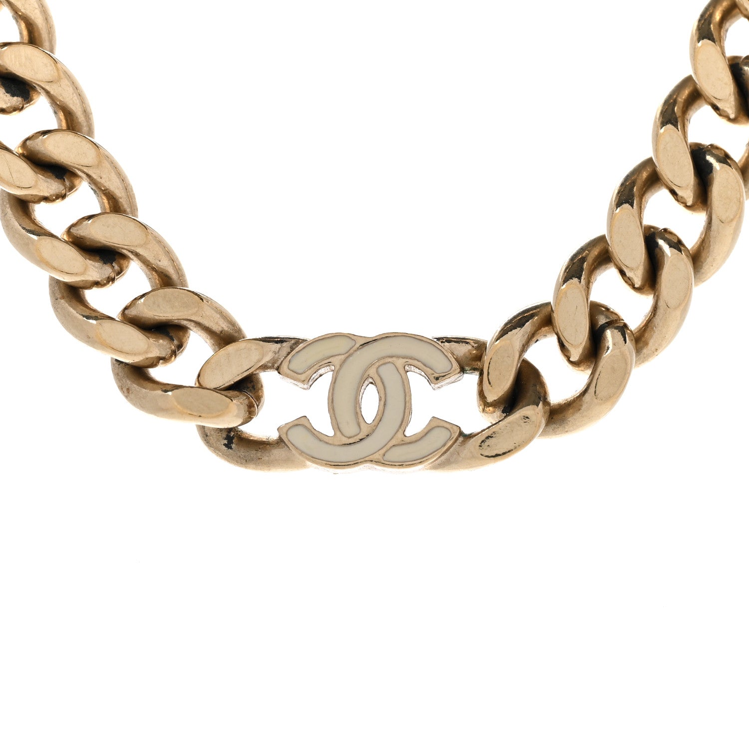 Chanel Metal Enamel Chain CC Choker Gold White 4 of 6