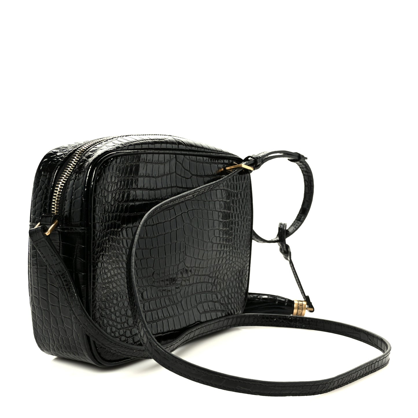 Patent Calfskin Crocodile Embossed Monogram Lou Camera Bag Black