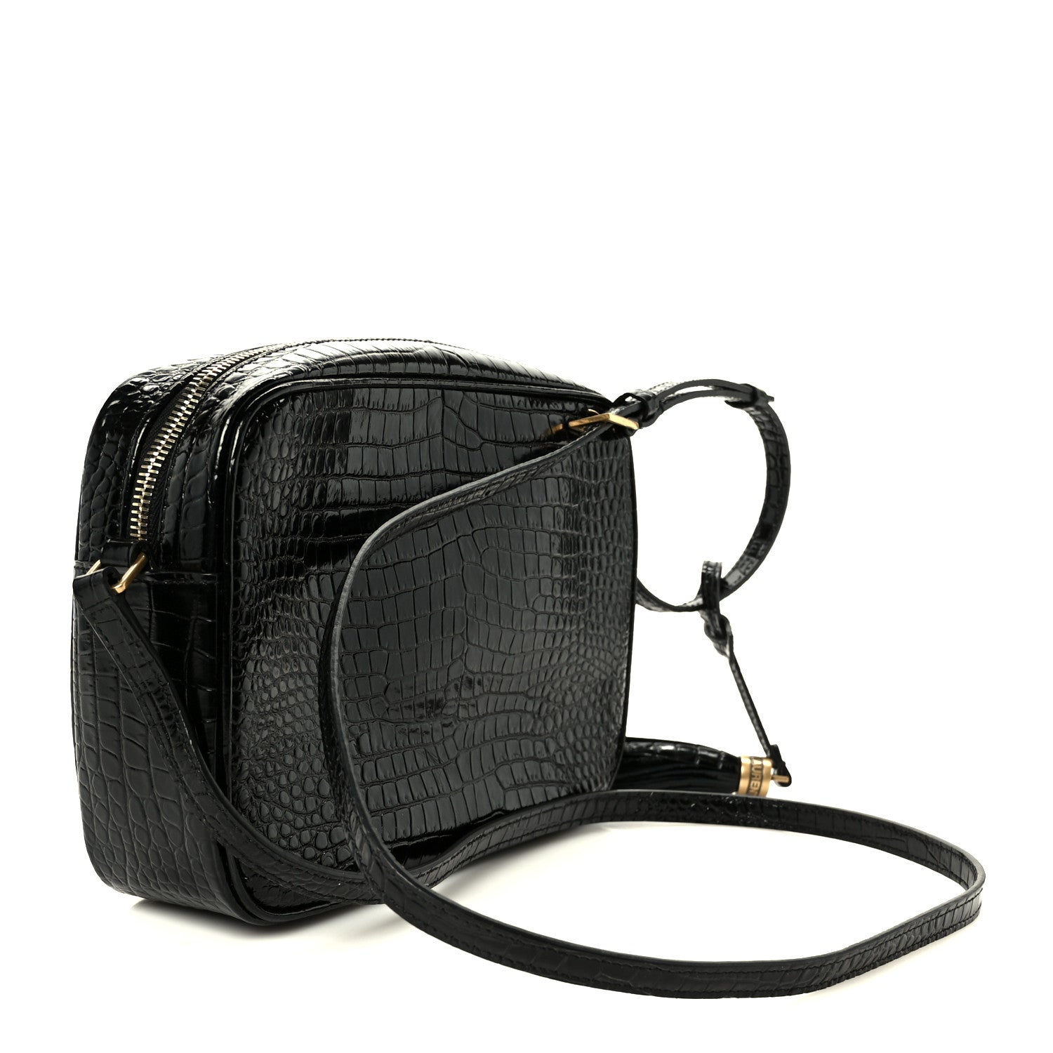 Saint Laurent Patent Calfskin Crocodile Embossed Monogram Lou Camera Bag Black 3 of 10