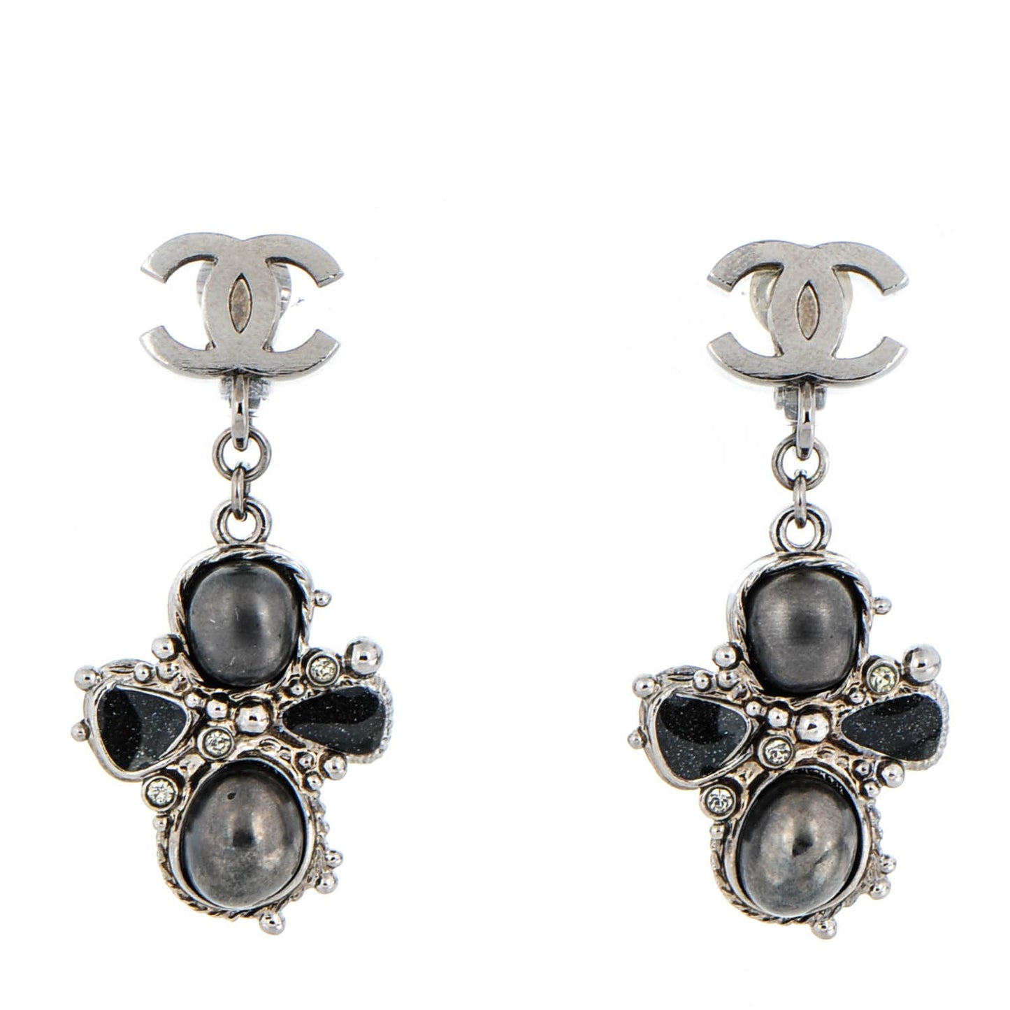 Resin CC Drop Clip On Earrings Grey