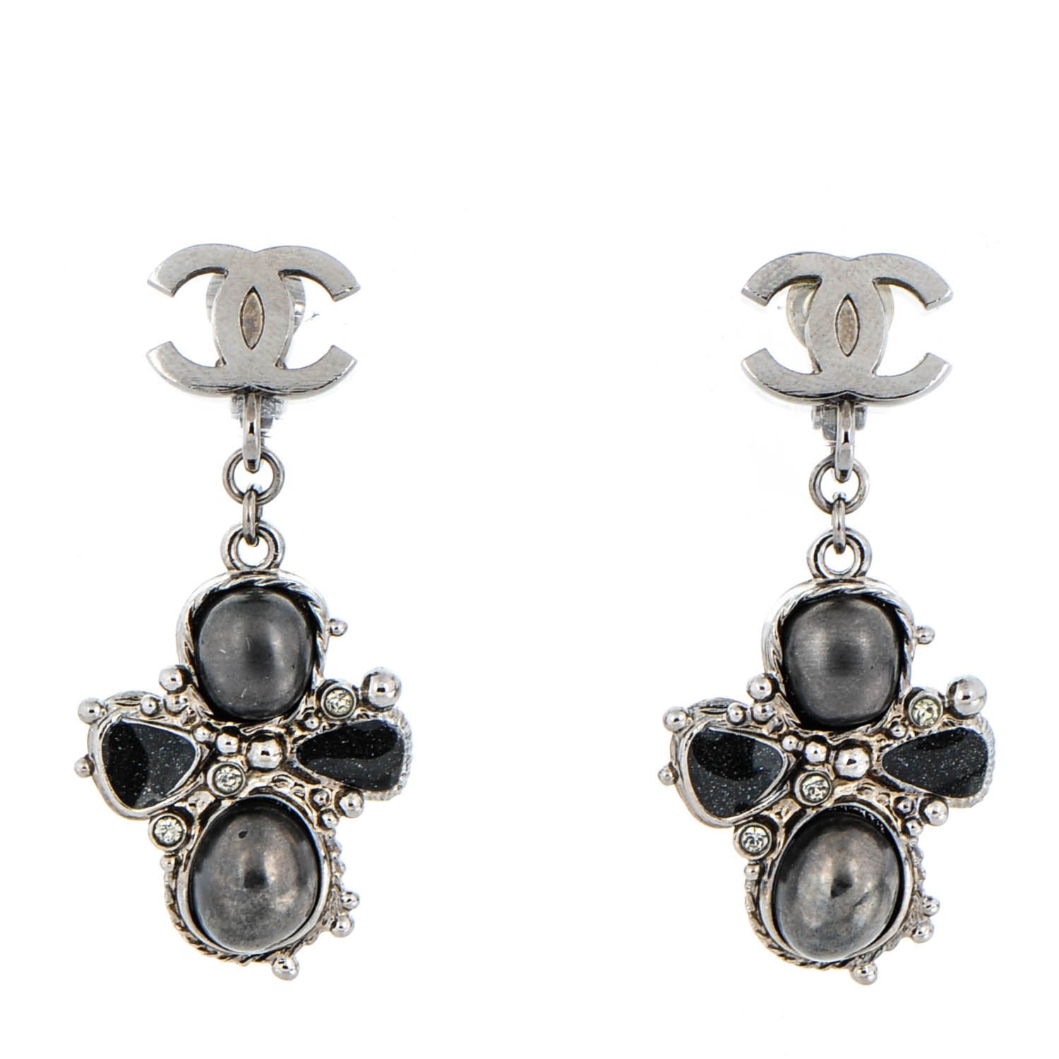 Chanel Resin CC Drop Clip On Earrings Grey 1 of 4
