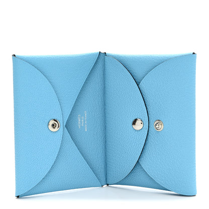 Hermes Chevre Mysore Duo Calvi Card Case Celeste 5 of 7