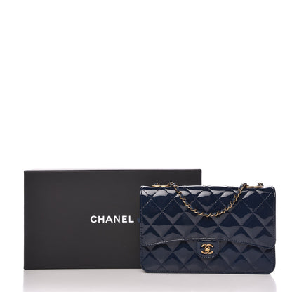 Chanel Patent Goatskin Quilted CC Eyelet Wallet On Chain WOC Blue 9 of 9