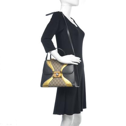 Gucci Nappa GG Supreme Monogram Medium Osiride Top Handle Bag Black Oro Vecchio Beige Ebony 2 of 19
